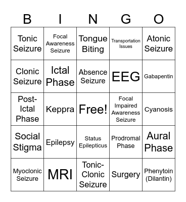 Seizure Bingo Card