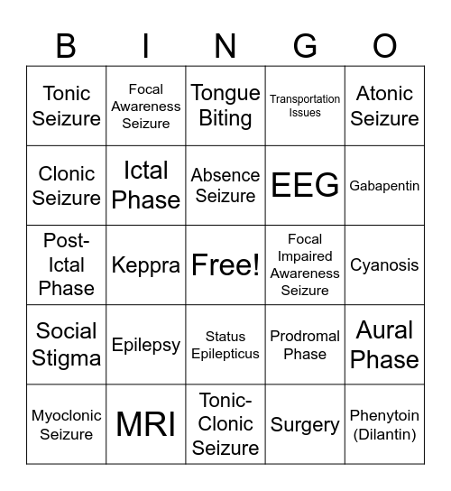 Seizure Bingo Card