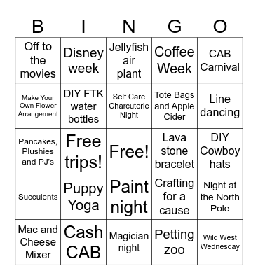 CAB EVents Bingo Card
