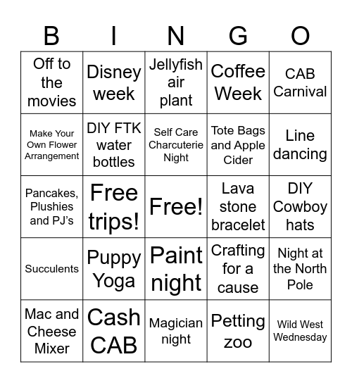 CAB EVents Bingo Card