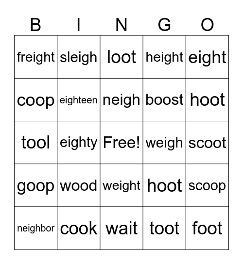oo, eigh Bingo Card