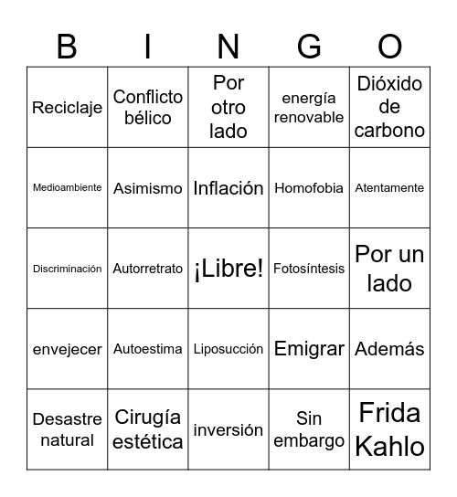 AP Spanish Bingo Card