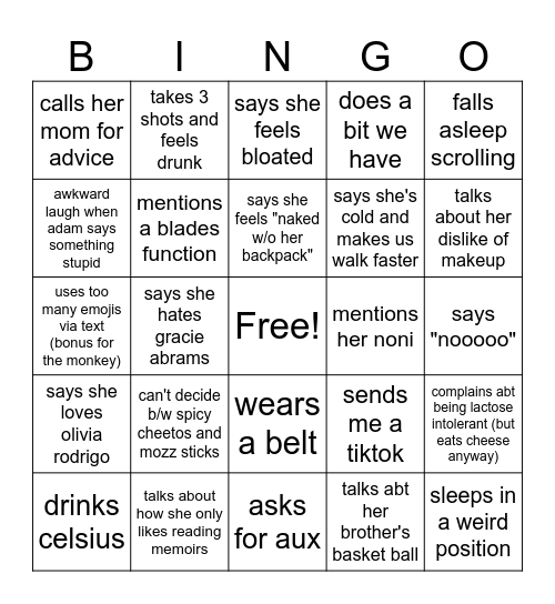 Caroline Gdenver Bingo Card