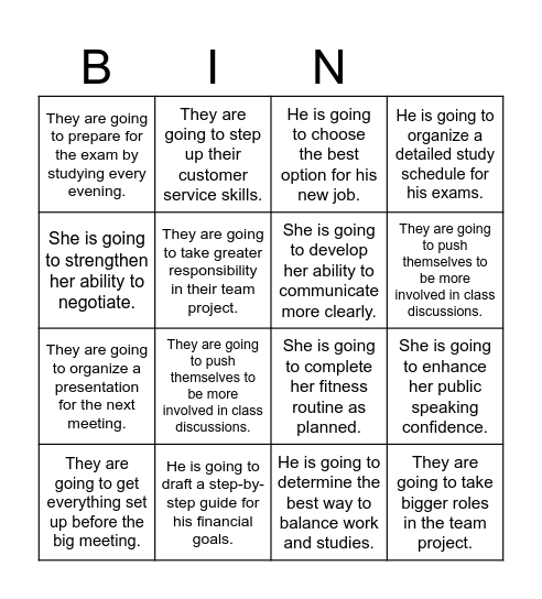 Bingo Card 1 Bingo Card