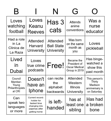 Find Someone Who... Bingo Card