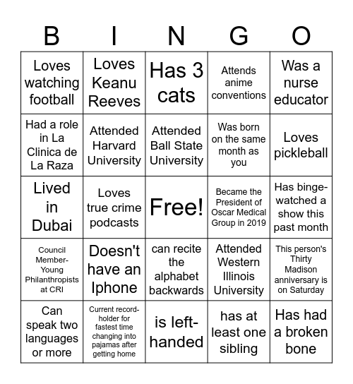 Find Someone Who... Bingo Card