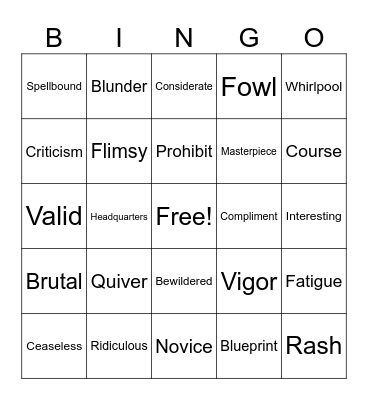 Untitled Bingo Card