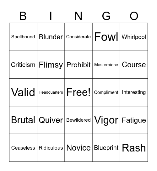Untitled Bingo Card