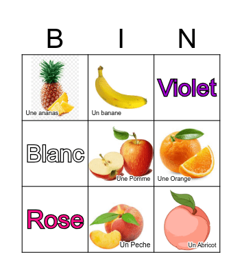 French colours and fruit Bingo Card