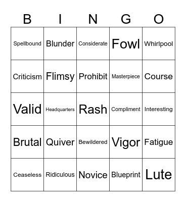 4th/5th  Grade Vocabulary Bingo Card