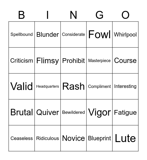 4th/5th  Grade Vocabulary Bingo Card