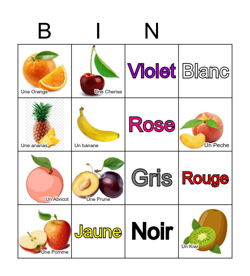 French colours and fruit Bingo Card