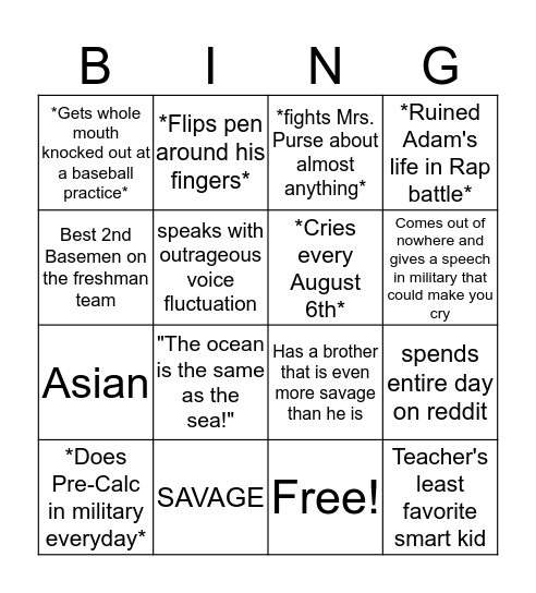 Eric Obrien Bingo Card