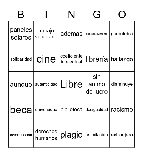 AP Spanish Bingo Card