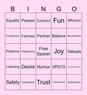 Healthy Relationship Bingo! Bingo Card