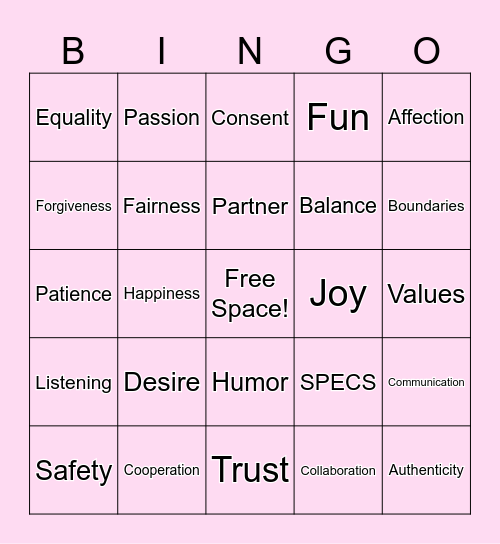 Healthy Relationship Bingo! Bingo Card