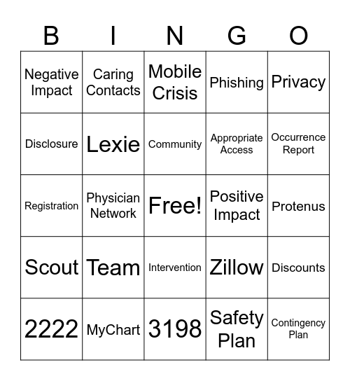 Physician Network Orientation Bingo Card
