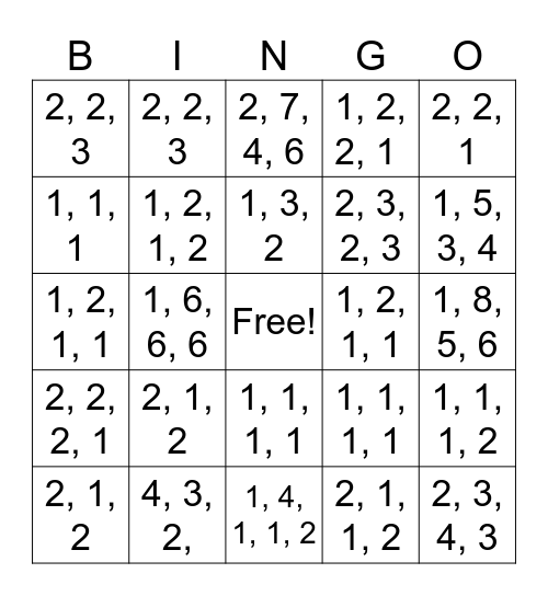 Balancing Equation Bingo Card