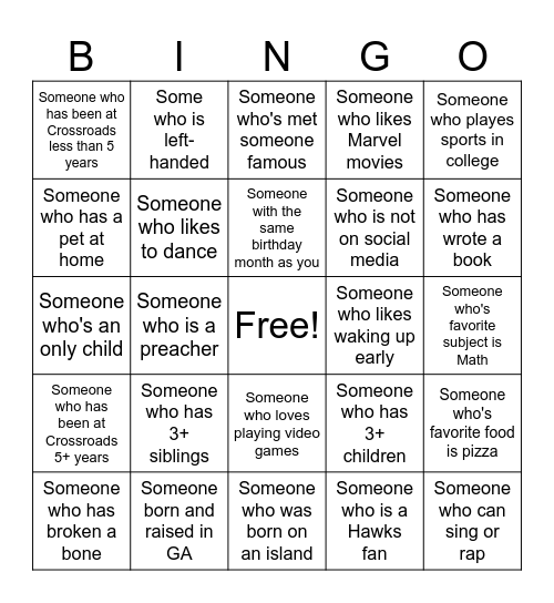 Human Bingo Card