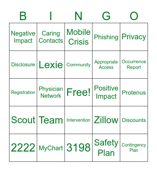 Physician Network Orientation Bingo Card