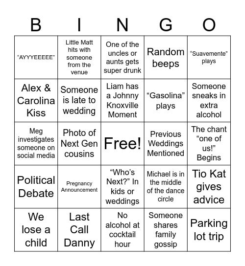 Garcia Bingo Card
