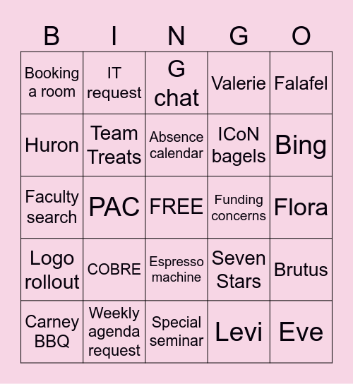 Carney BINGO Card
