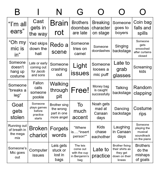 Musical cast Bingo Card
