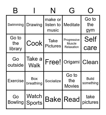 COPING SKILLS BINGO Card