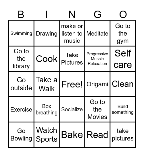 COPING SKILLS BINGO Card
