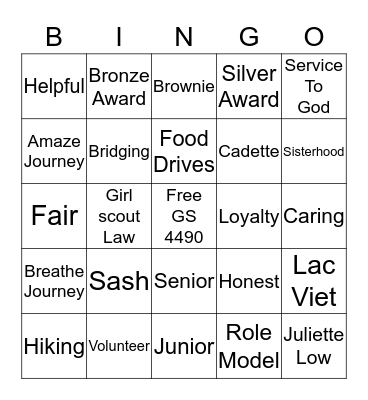 Girl scout 4490 Bingo Card