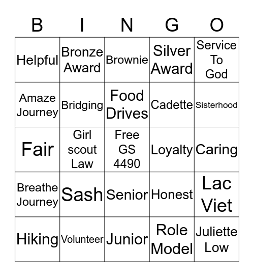 Girl scout 4490 Bingo Card