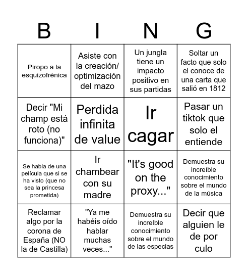 Bingo de Raúl (Regigigas) Bingo Card