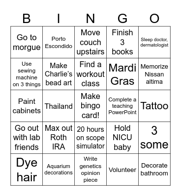 Meredith’s 2025 Bingo Card Bingo Card
