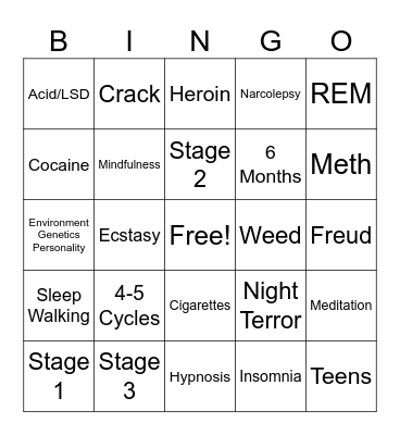 Altered States BINGO Card