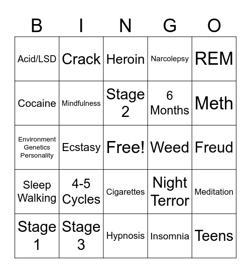 Altered States BINGO Card