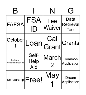 Financial Aid Bingo Card