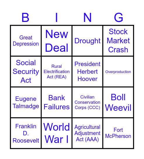 SS8H7: WWI & GA Bingo Card