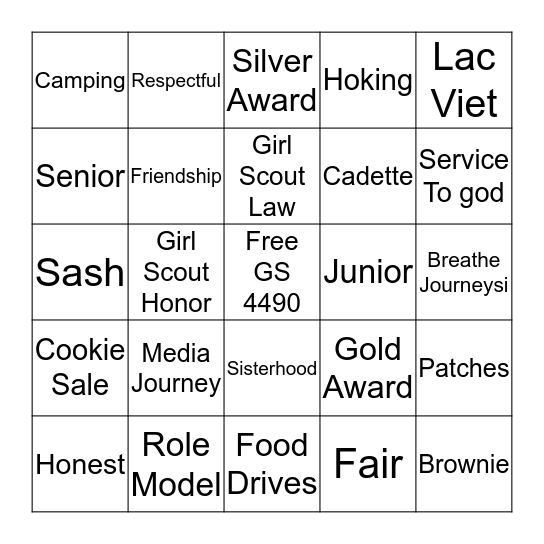 Girl scout 4490 Bingo Card