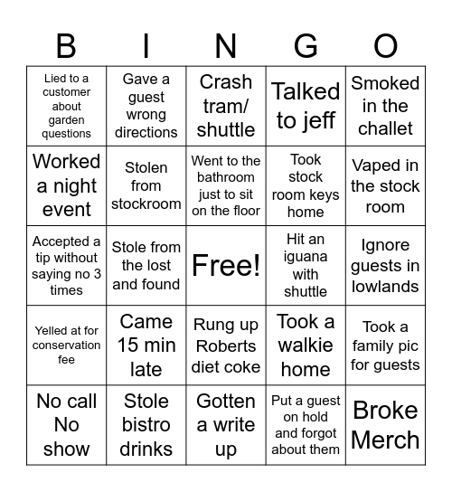 Fairchild Bingo Card
