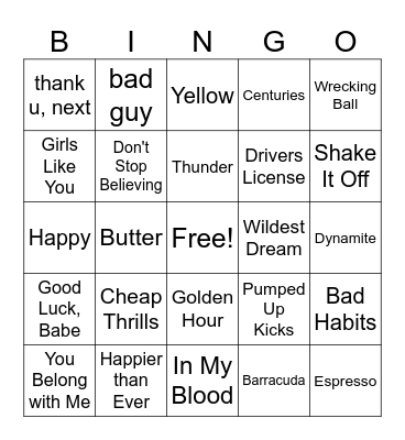 Classical Pop Covers Bingo Card
