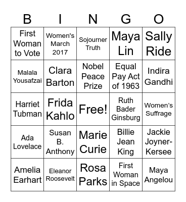 Women's History Month Bingo Card