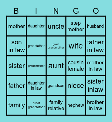 Family / Familia Bingo Card