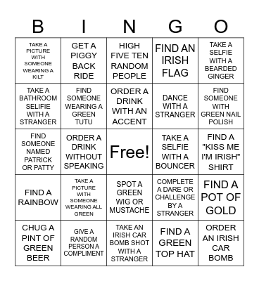 St. Patty's Day Bar Crawl Bingo Card