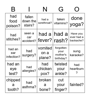 Have you ever Bingo Card