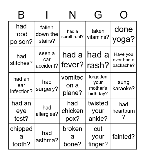 Have you ever Bingo Card