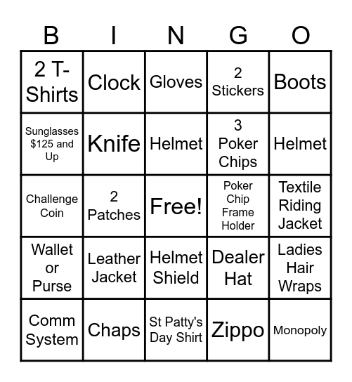 Motorclothes Bingo Card