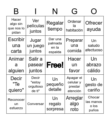 Bingo "Los lenguajes del amor" Bingo Card