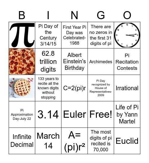 Pi Day Bingo Card