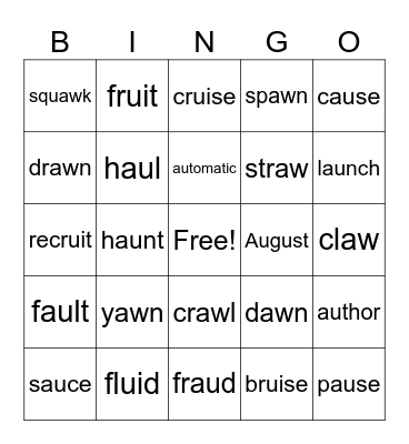 au, aw, ui BINGO Card