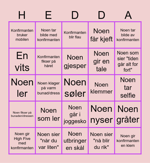 kryss av når du hører/ser... Bingo Card